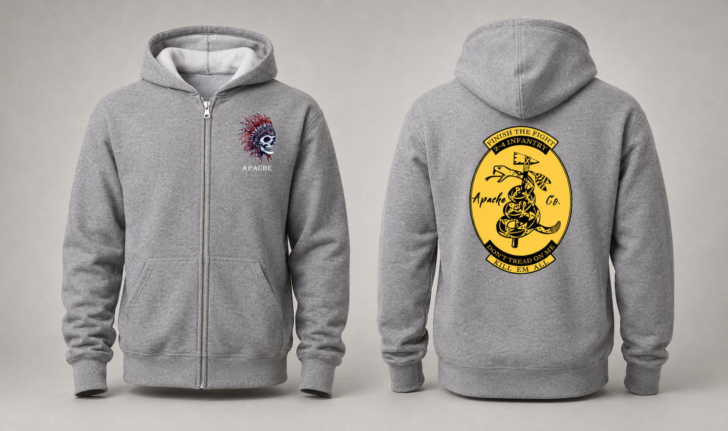 Apache Company 2nd Battalion 4th Infantry Regiment Zip Hoodie – Kill'em All 2-4 IN Sweatshirt