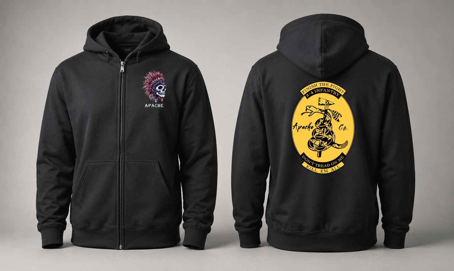 Apache Company 2nd Battalion 4th Infantry Regiment Zip Hoodie – Kill'em All 2-4 IN Sweatshirt