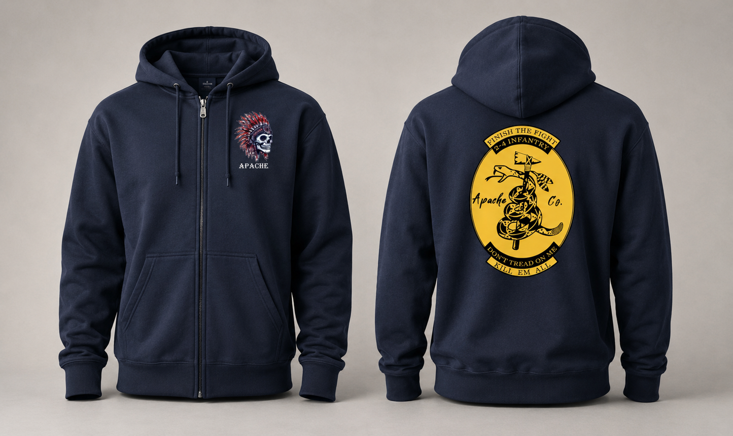 Apache Company 2nd Battalion 4th Infantry Regiment Zip Hoodie – Kill'em All 2-4 IN Sweatshirt
