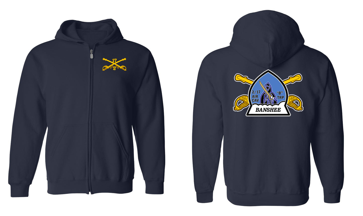 Banshee Bravo Troop 2-17 Cavalry Zip Hoodie – B Troop Army CAV Sweatshirt